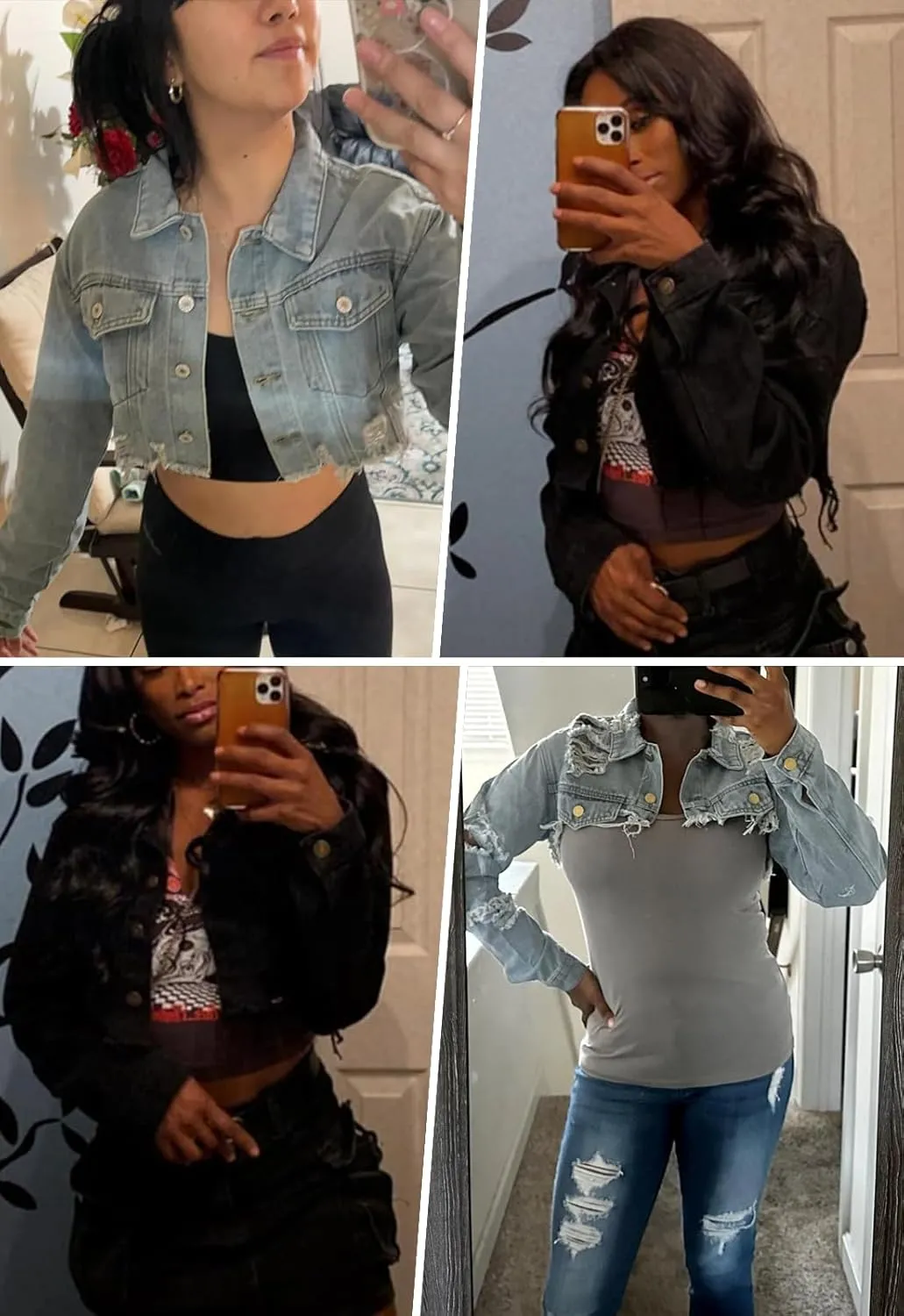 CutieLove Women's Cropped Denim Jackets Long Sleeve Destroyed Crop Top Casual Jean Coat