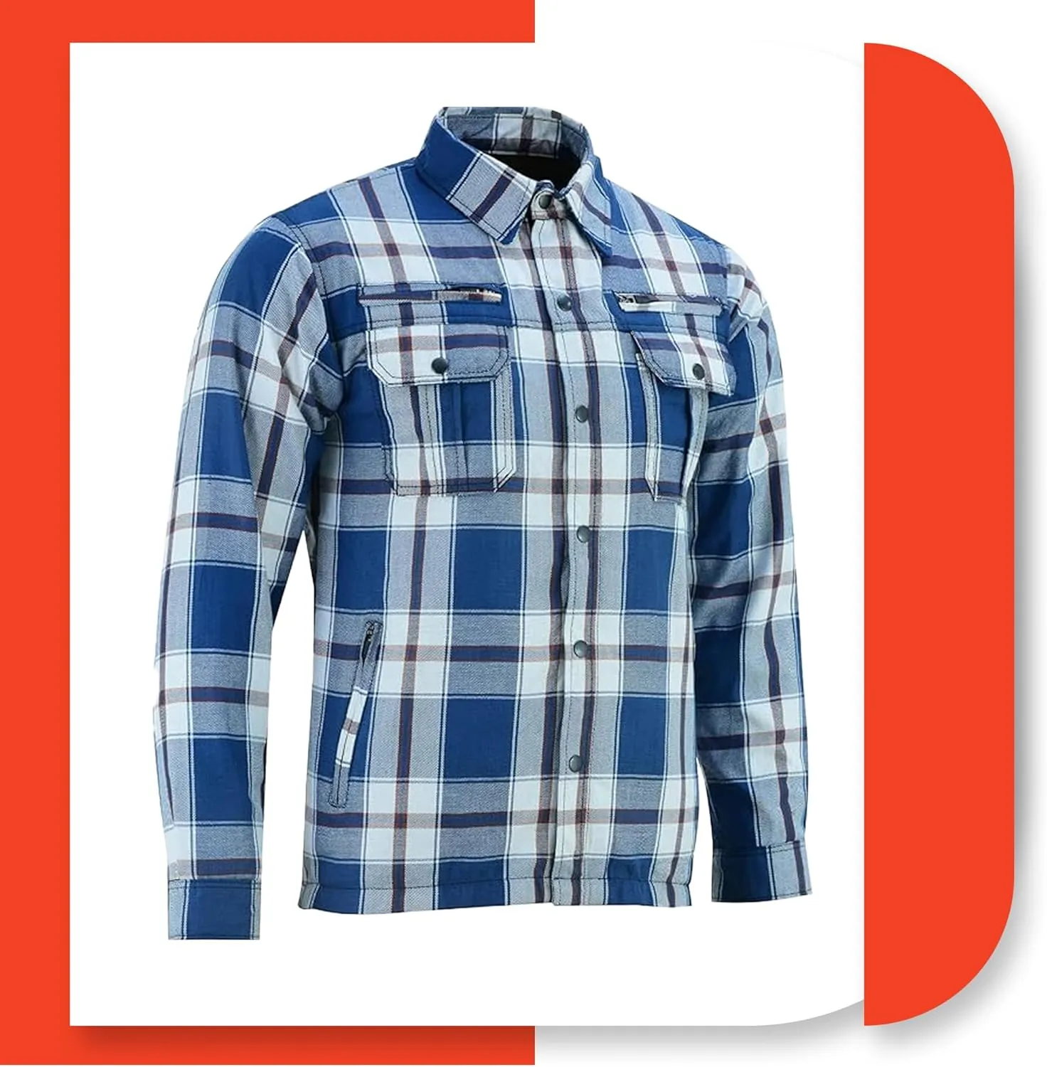 Daniel Smart Men's Motorcycle Shirt Plaid Biker Flannel Jacket Removable Sporty Armored, Zipper Closure & Water Resistant