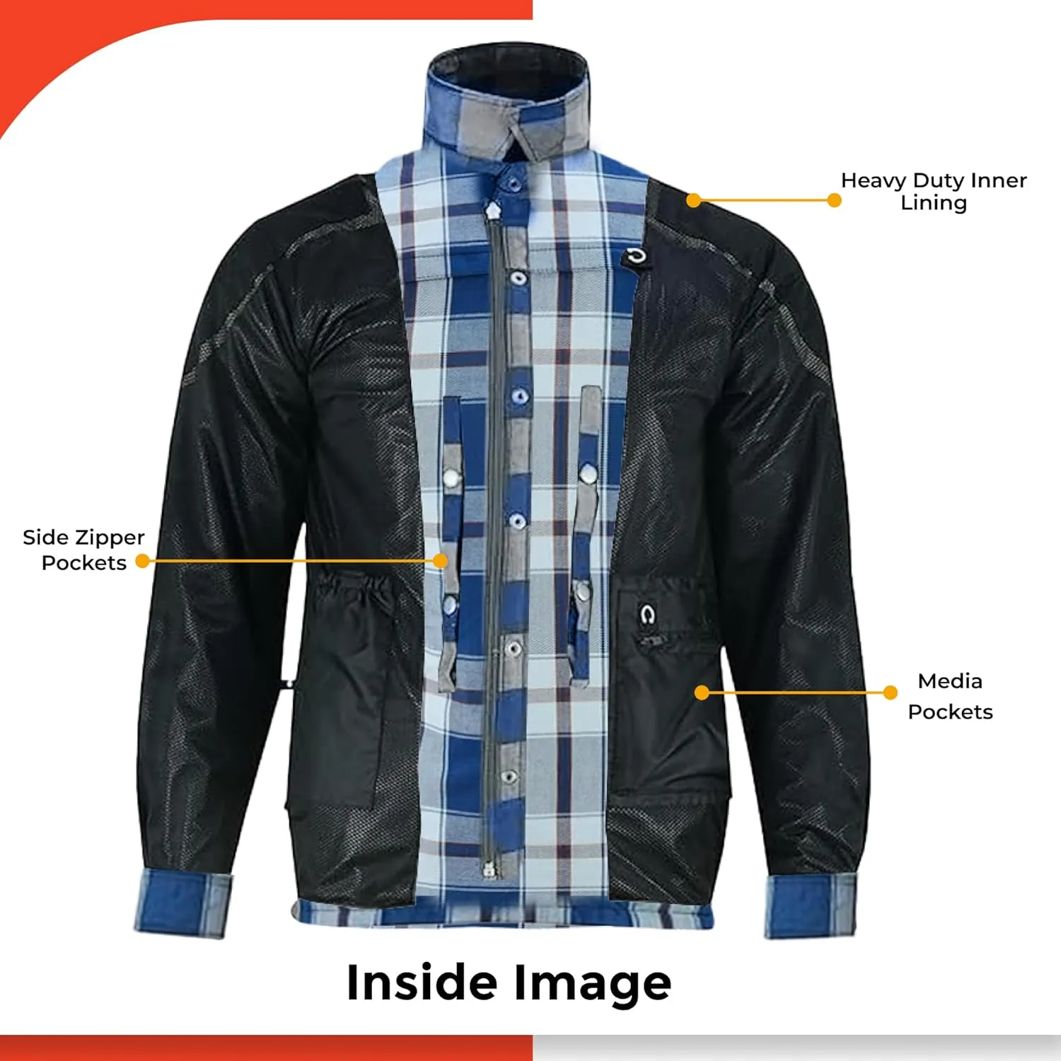 Daniel Smart Men's Motorcycle Shirt Plaid Biker Flannel Jacket Removable Sporty Armored, Zipper Closure & Water Resistant