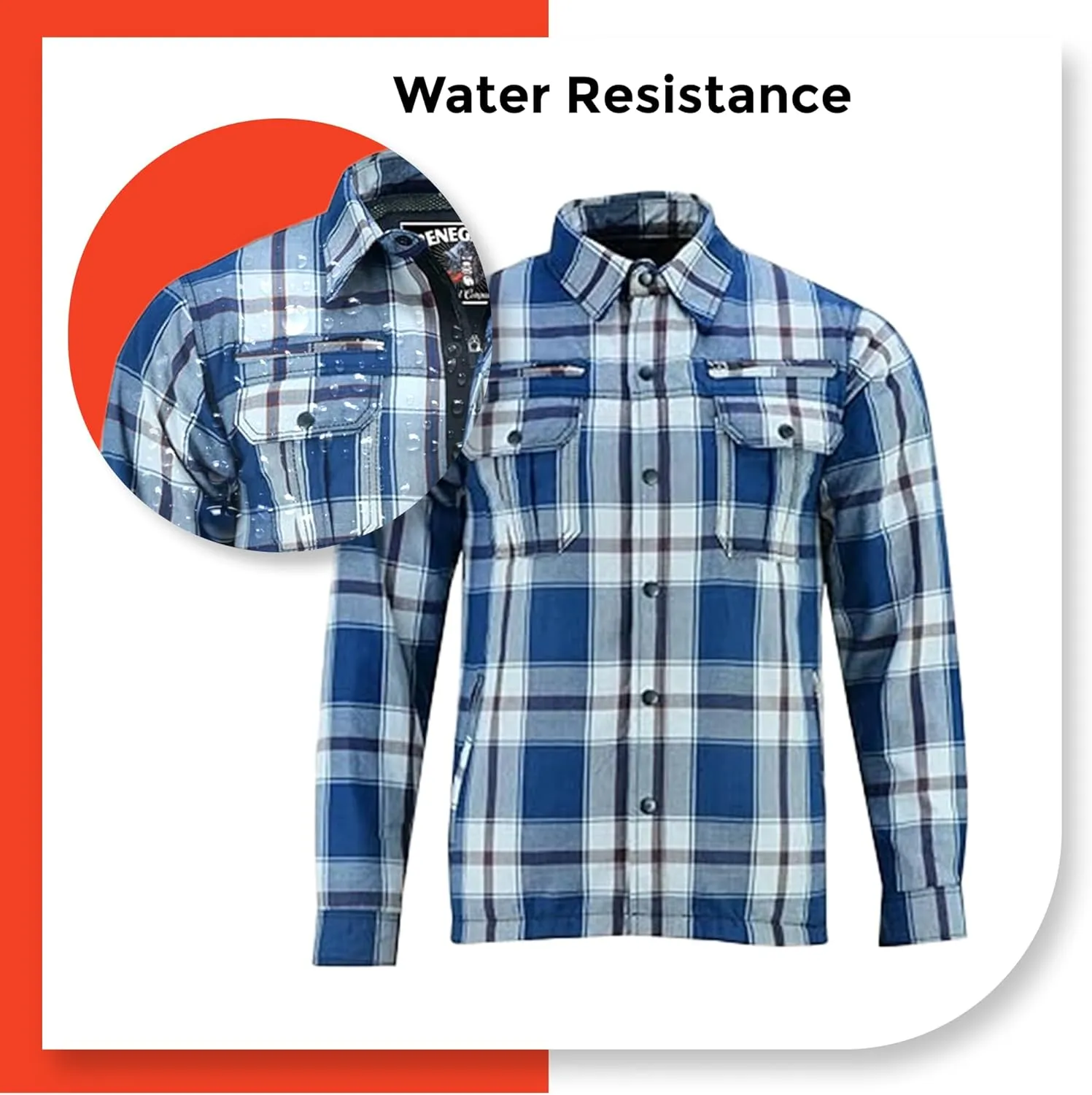 Daniel Smart Men's Motorcycle Shirt Plaid Biker Flannel Jacket Removable Sporty Armored, Zipper Closure & Water Resistant