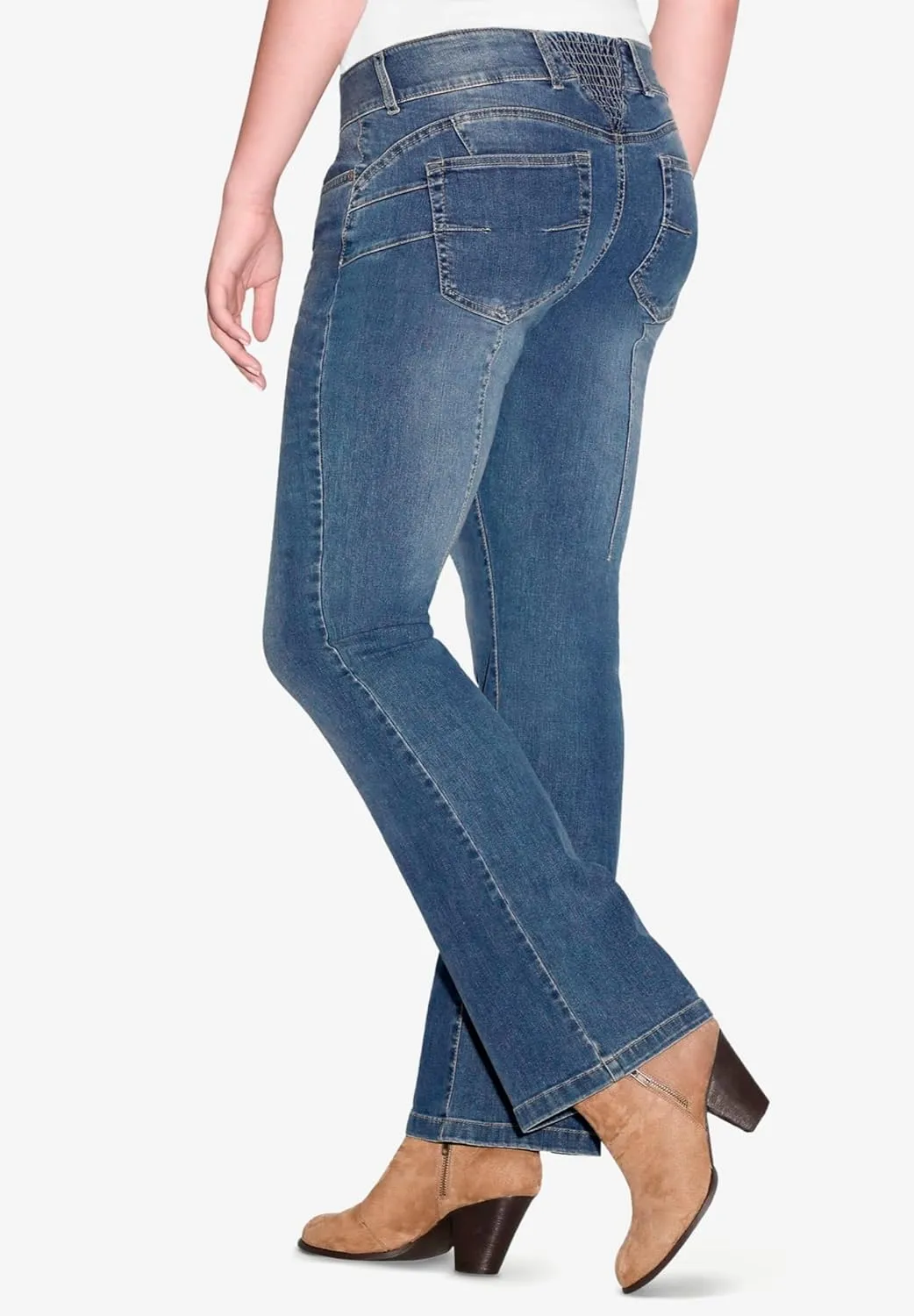 ellos Women's Plus Size Back Elastic Bootcut Jeans