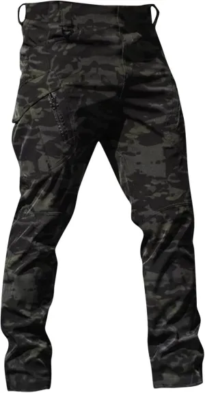 eoeioa Mens Hiking Cargo Pants Multi Pockets Ripstop Stretch Waterproof Joggers Pants Solid Outdoor Baggy Pants