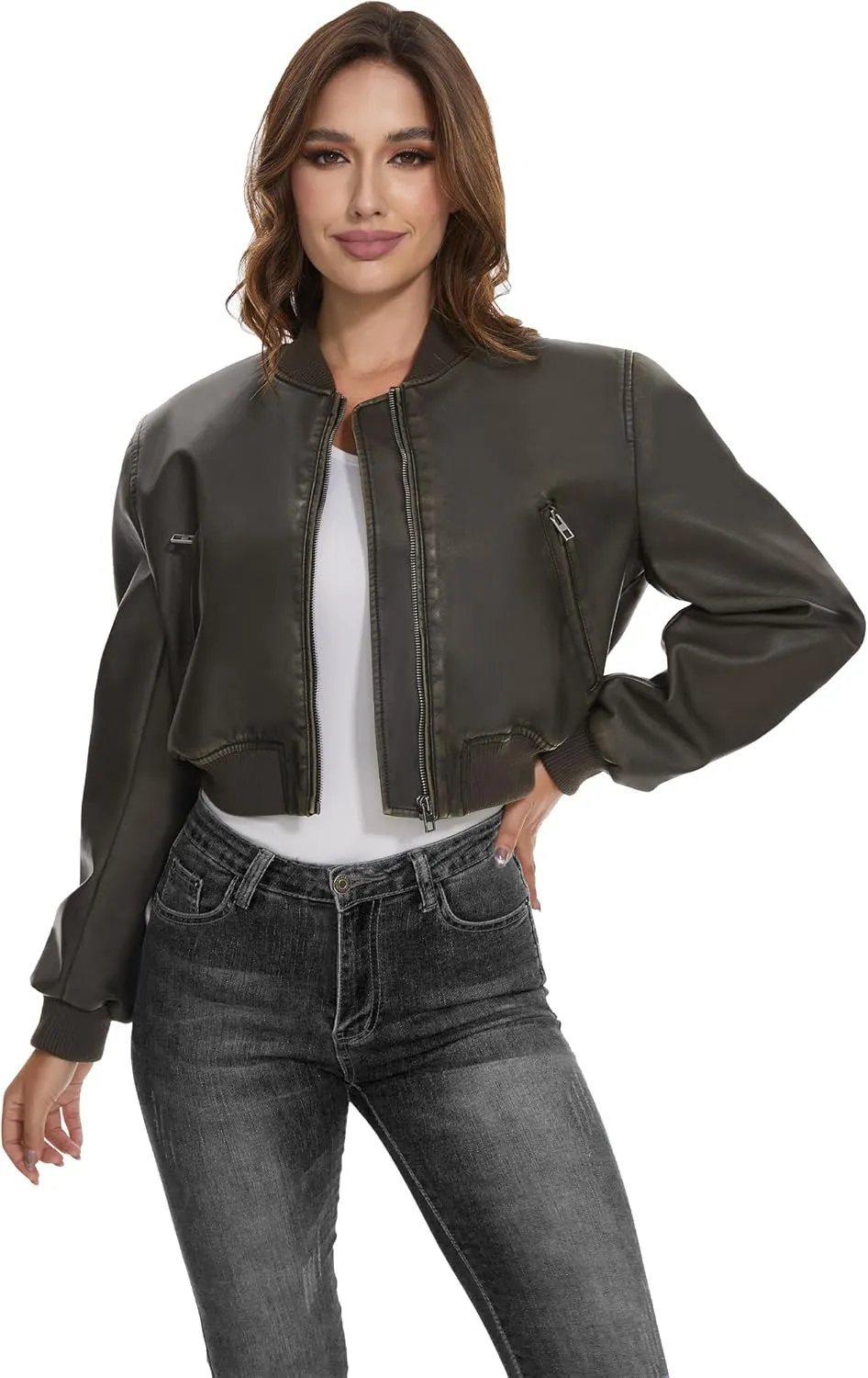 Fahsyee Faux Leather Jackets for Women, Black Motorcycle Moto Biker PU Outwear Coat