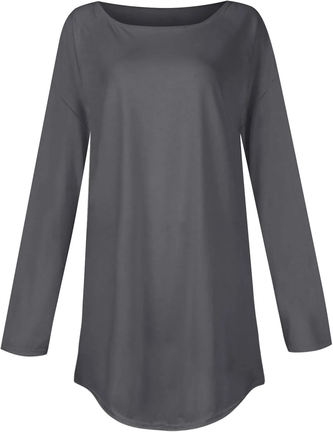 Fall Outfits for Women Solid Long Sleeve Outfits Round Neck Hide Belly Pullover Tops Casual Loose T Shirt