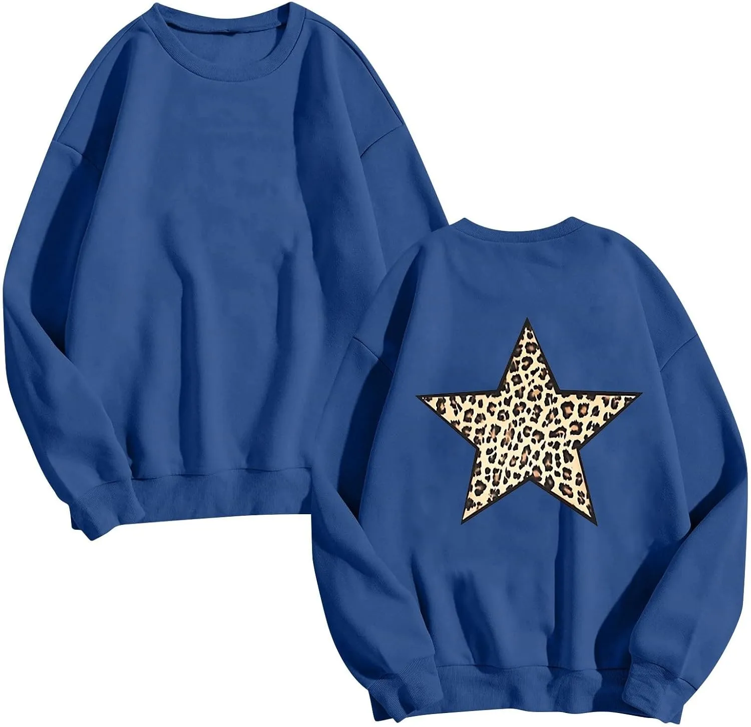 Fashion Women's Star Graphic Sweatshirts Oversized Leopard Printed Hoodies Y2k Going Out Hoodless Pullover Tops