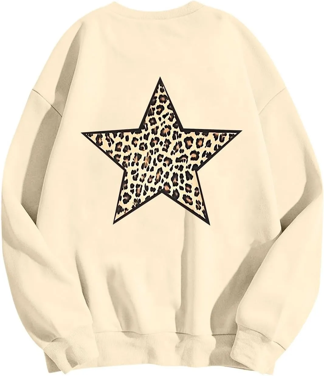 Fashion Women's Star Graphic Sweatshirts Oversized Leopard Printed Hoodies Y2k Going Out Hoodless Pullover Tops
