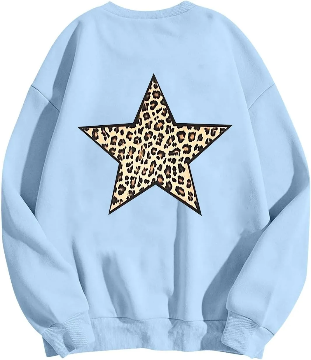 Fashion Women's Star Graphic Sweatshirts Oversized Leopard Printed Hoodies Y2k Going Out Hoodless Pullover Tops