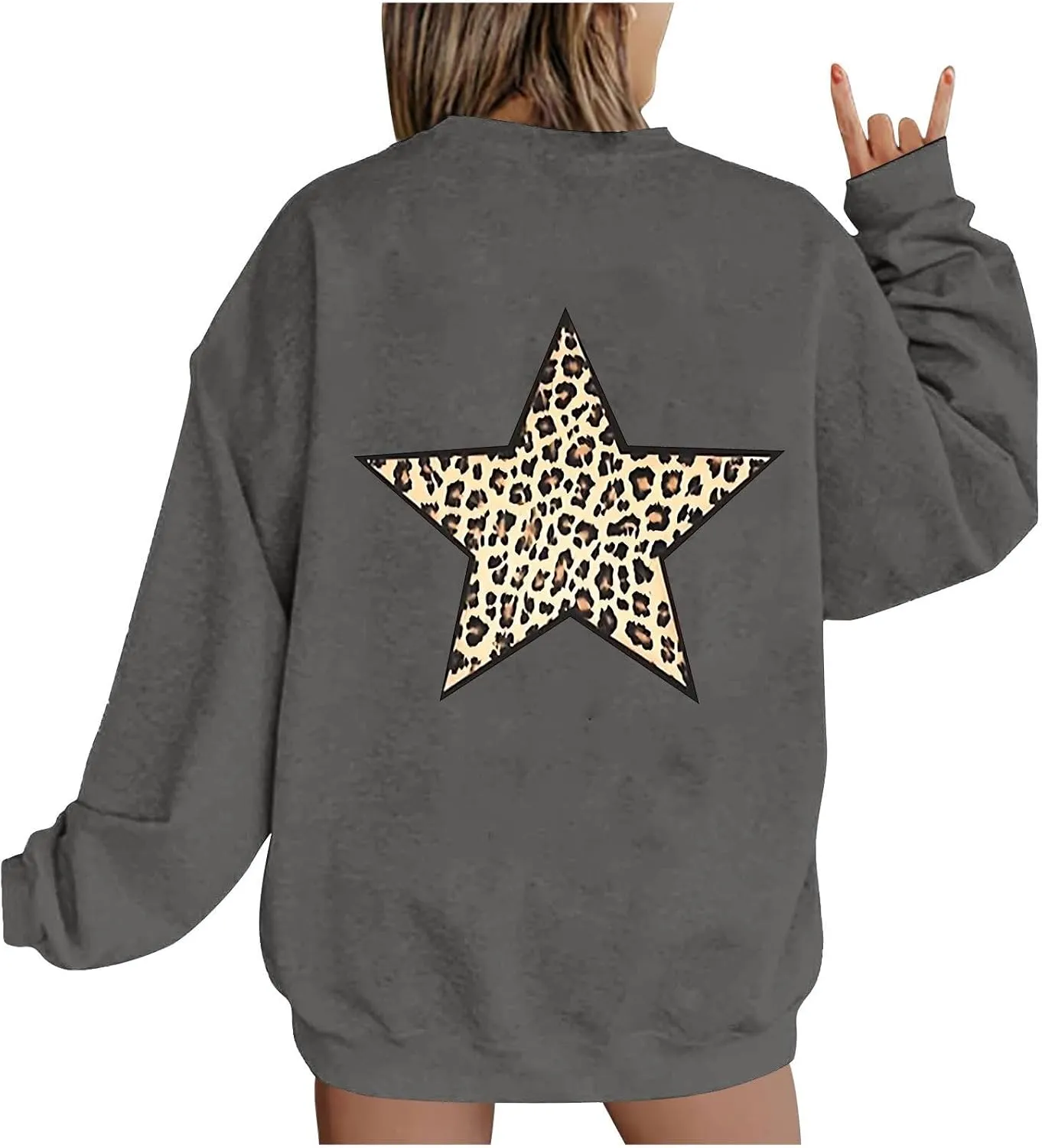 Fashion Women's Star Graphic Sweatshirts Oversized Leopard Printed Hoodies Y2k Going Out Hoodless Pullover Tops