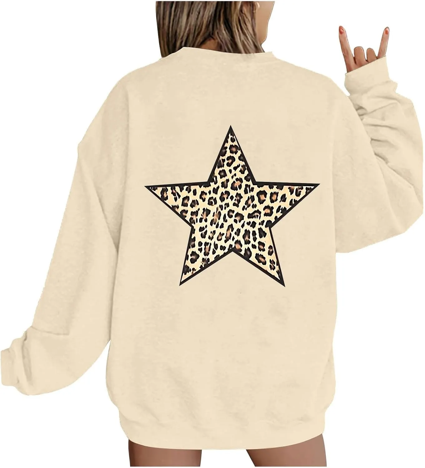 Fashion Women's Star Graphic Sweatshirts Oversized Leopard Printed Hoodies Y2k Going Out Hoodless Pullover Tops