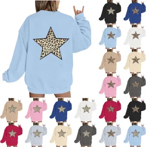 Fashion Women's Star Graphic Sweatshirts Oversized Leopard Printed Hoodies Y2k Going Out Hoodless Pullover Tops