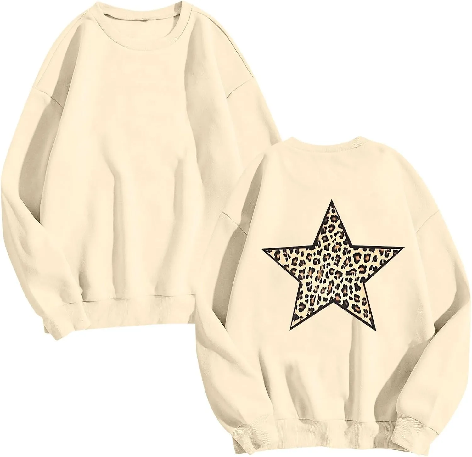 Fashion Women's Star Graphic Sweatshirts Oversized Leopard Printed Hoodies Y2k Going Out Hoodless Pullover Tops
