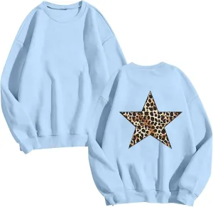 Fashion Women's Star Graphic Sweatshirts Oversized Leopard Printed Hoodies Y2k Going Out Hoodless Pullover Tops
