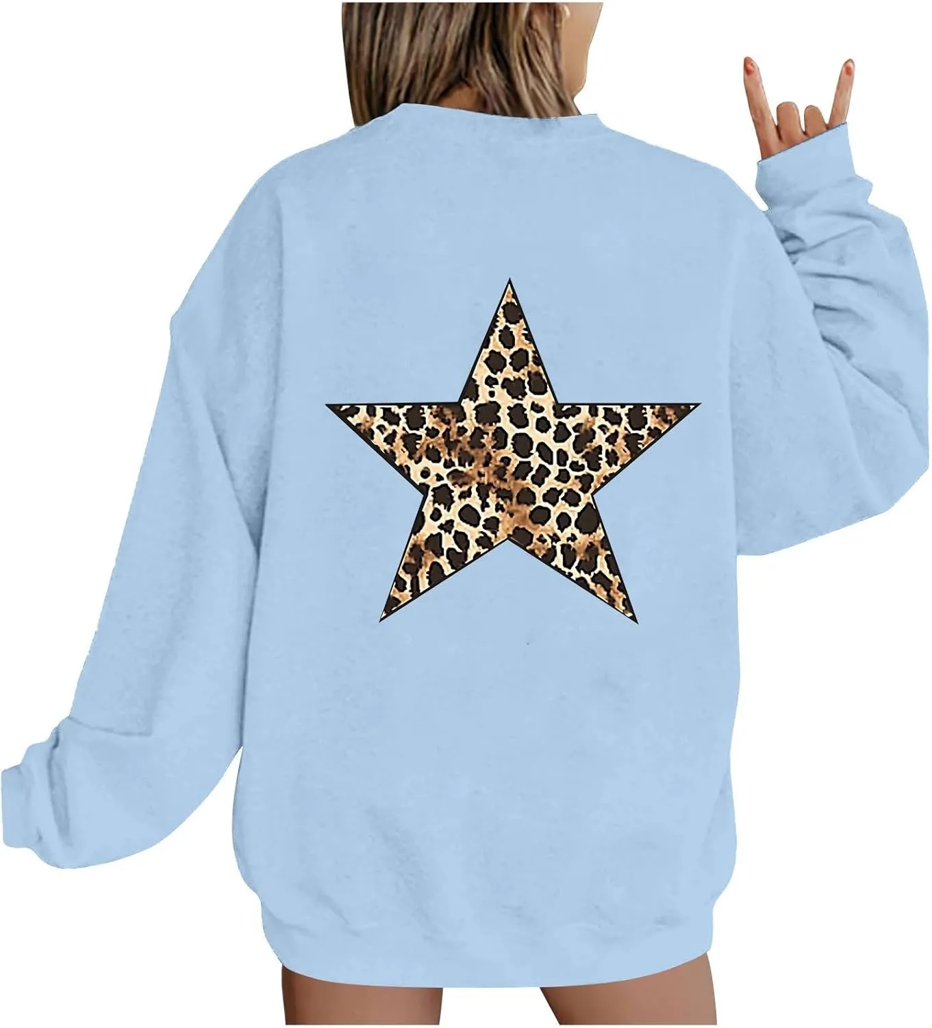 Fashion Women's Star Graphic Sweatshirts Oversized Leopard Printed Hoodies Y2k Going Out Hoodless Pullover Tops
