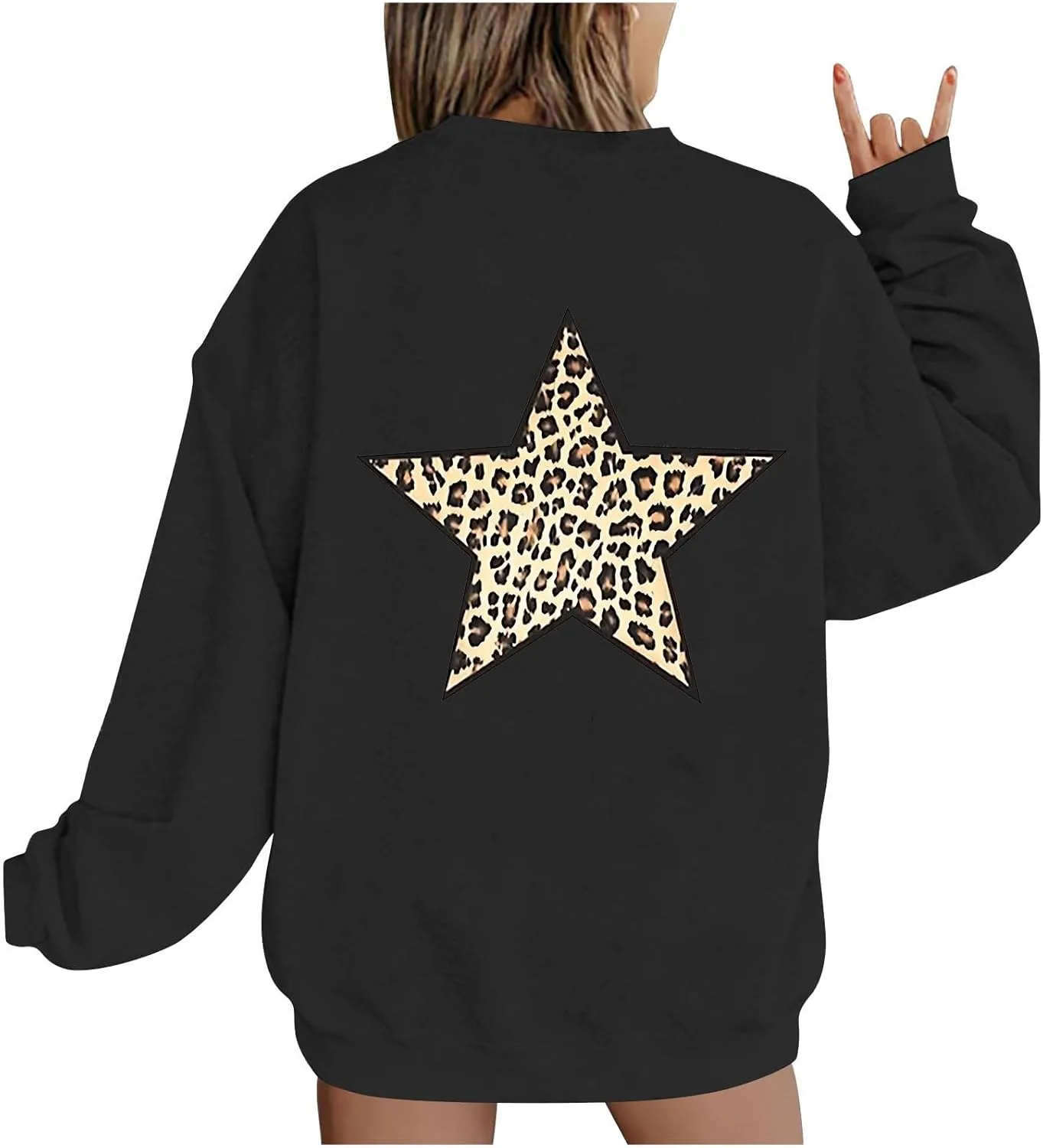 Fashion Women's Star Graphic Sweatshirts Oversized Leopard Printed Hoodies Y2k Going Out Hoodless Pullover Tops