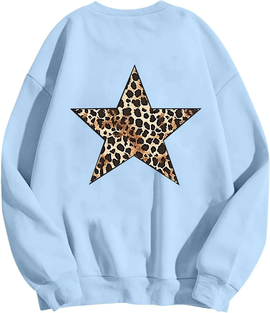 Fashion Women's Star Graphic Sweatshirts Oversized Leopard Printed Hoodies Y2k Going Out Hoodless Pullover Tops