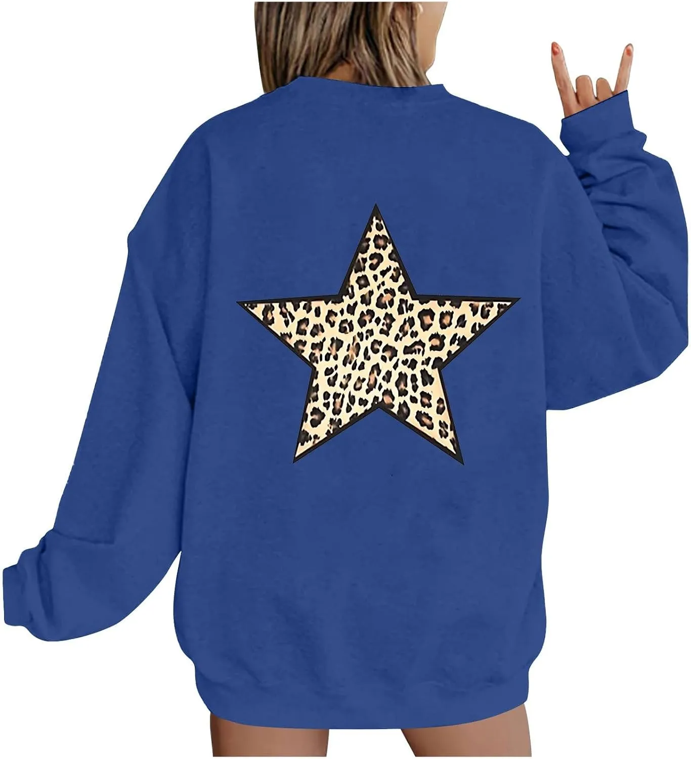 Fashion Women's Star Graphic Sweatshirts Oversized Leopard Printed Hoodies Y2k Going Out Hoodless Pullover Tops