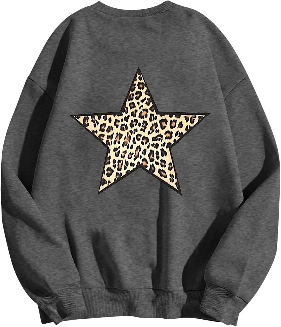 Fashion Women's Star Graphic Sweatshirts Oversized Leopard Printed Hoodies Y2k Going Out Hoodless Pullover Tops