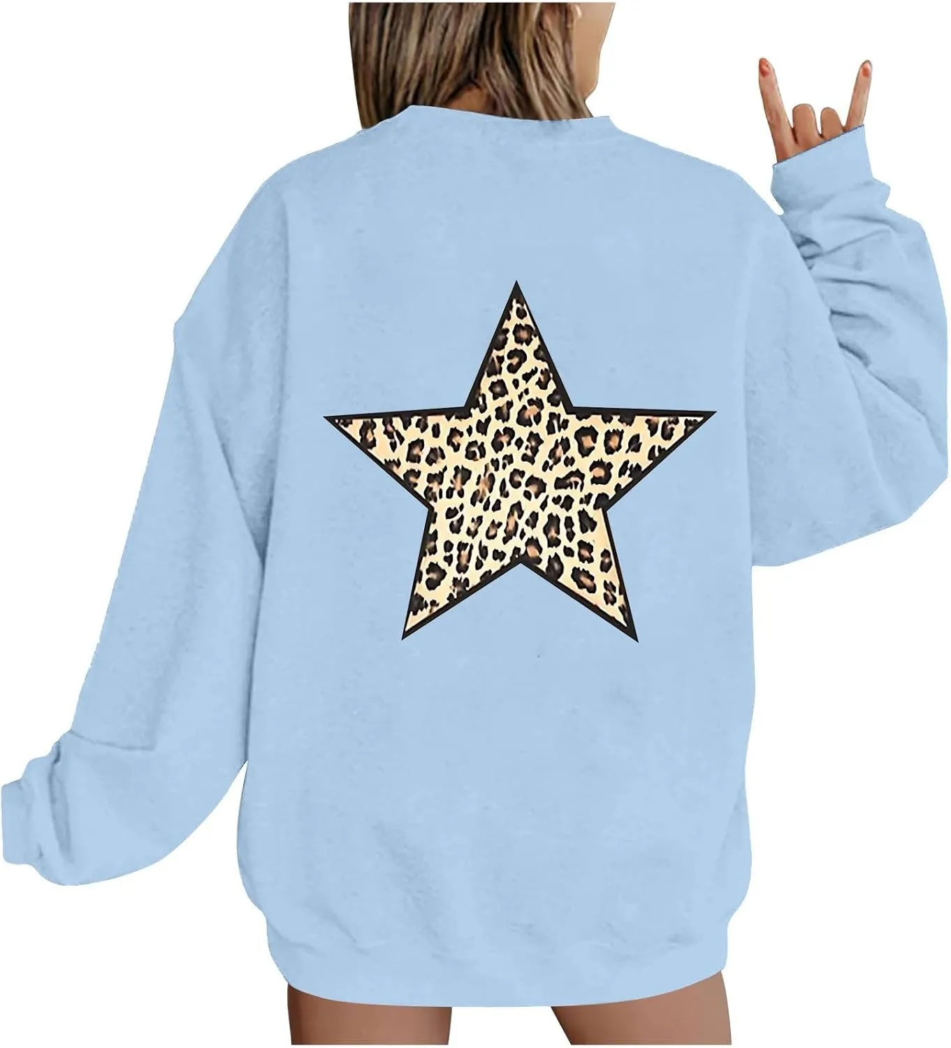 Fashion Women's Star Graphic Sweatshirts Oversized Leopard Printed Hoodies Y2k Going Out Hoodless Pullover Tops
