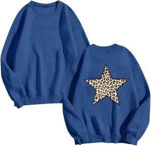Fashion Women's Star Graphic Sweatshirts Oversized Leopard Printed Hoodies Y2k Going Out Hoodless Pullover Tops