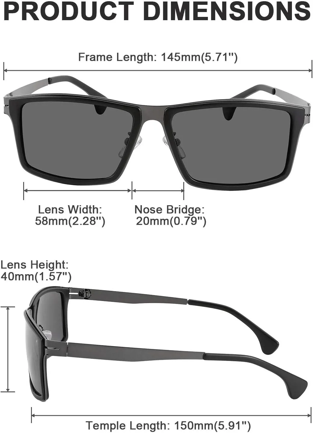 FEISEDY Polarized Sunglasses Rectangular Metal Ultra Lightweight Men's Sunglasses B2704