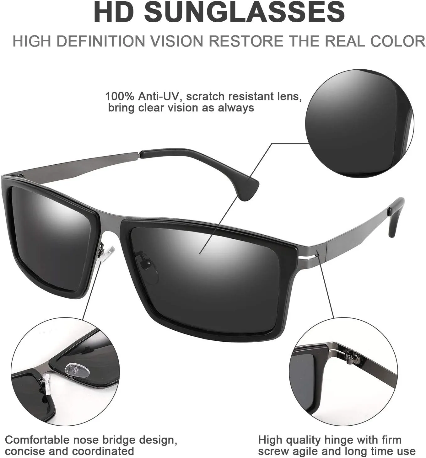 FEISEDY Polarized Sunglasses Rectangular Metal Ultra Lightweight Men's Sunglasses B2704