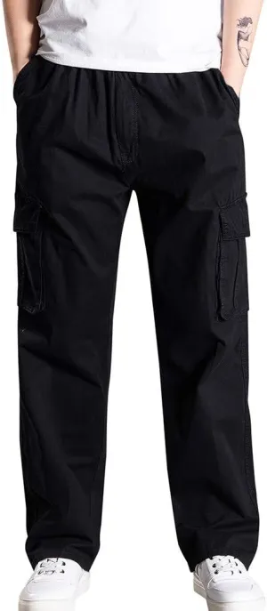 Finelylove Work Pants for Men Loose Fit Stretch Casual Cargo Pants Straight Leg Outdoor Fishing Hiking Pants with Pocket