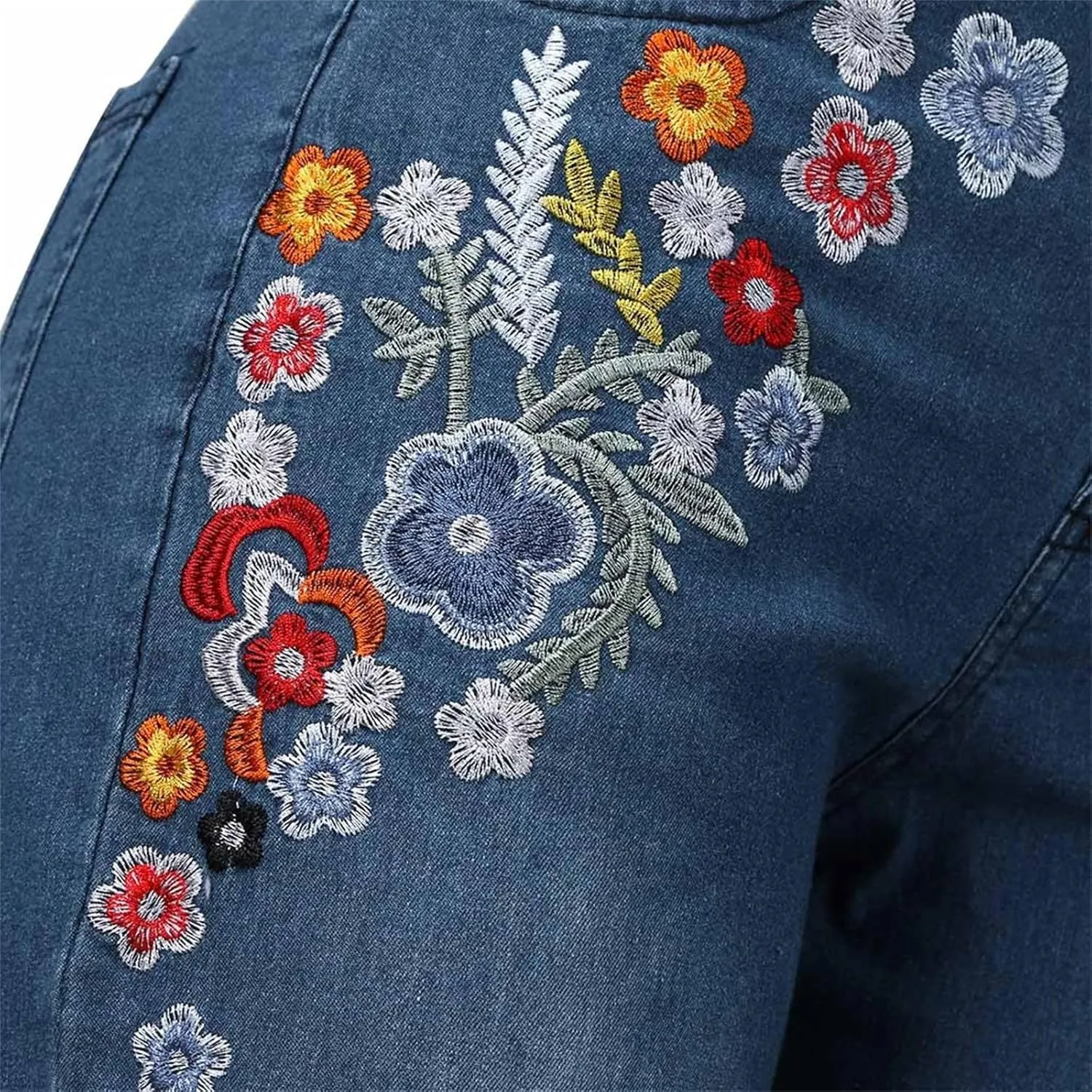 Flared Jeans for Women 70s High Waisted Jeans Lightweight Denim Embroidered Pants Bootcut Bell Bottom Jeans