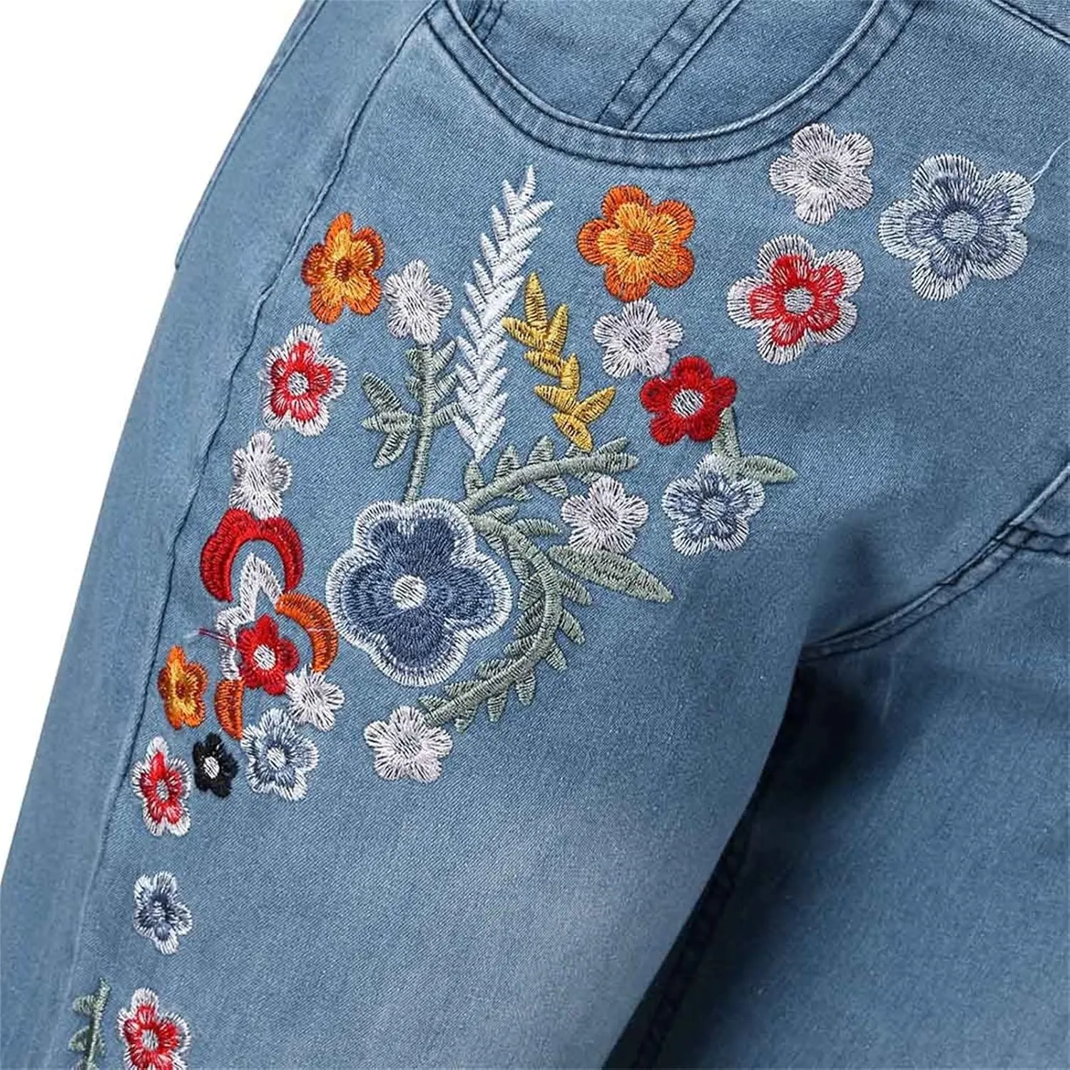 Flared Jeans for Women 70s High Waisted Jeans Lightweight Denim Embroidered Pants Bootcut Bell Bottom Jeans
