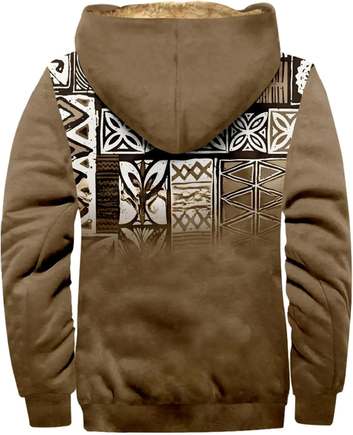 Fleece Jacket Men Sherpa Fleece Lined Outwear Full Zipper Jackets Vintage Printed Hoodies Winter Warm Coats