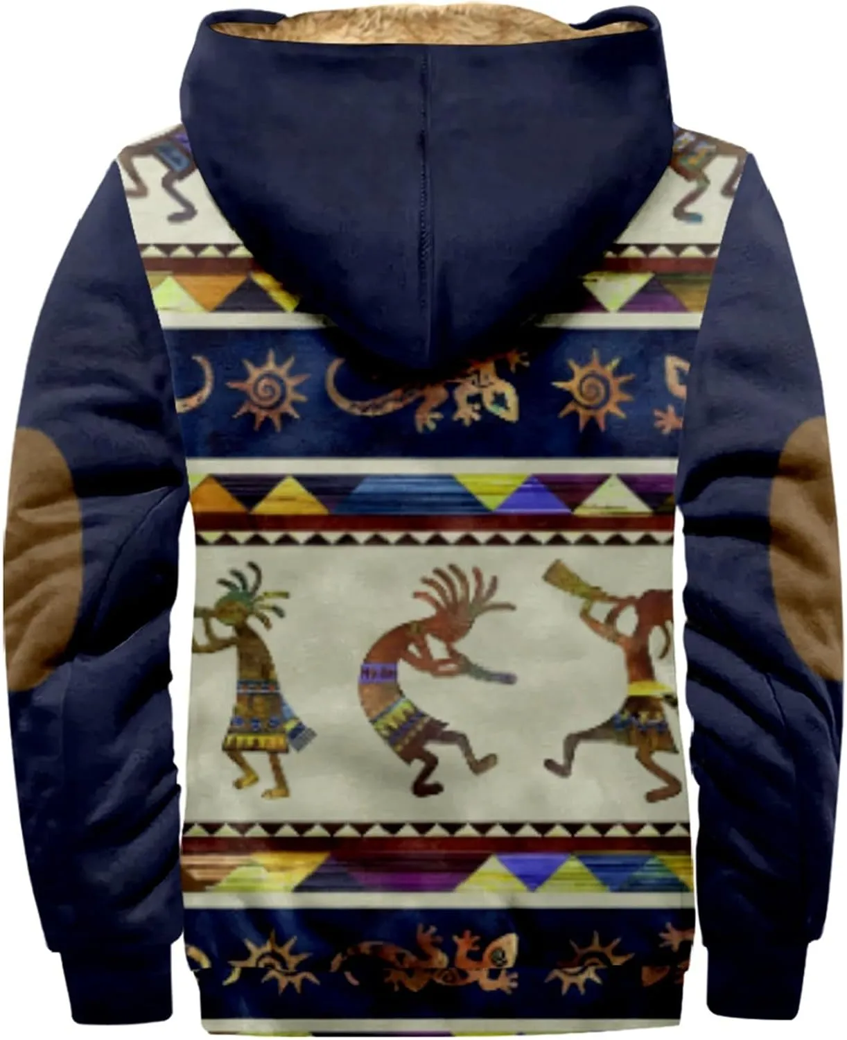 Fleece Jacket Men Sherpa Fleece Lined Outwear Full Zipper Jackets Vintage Printed Hoodies Winter Warm Coats