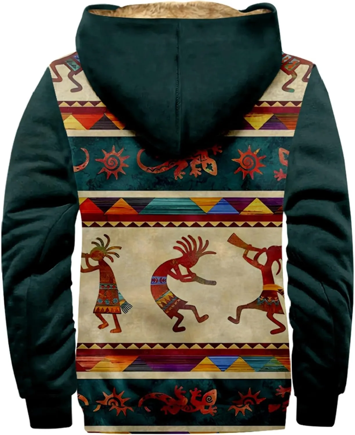 Fleece Jacket Men Sherpa Fleece Lined Outwear Full Zipper Jackets Vintage Printed Hoodies Winter Warm Coats