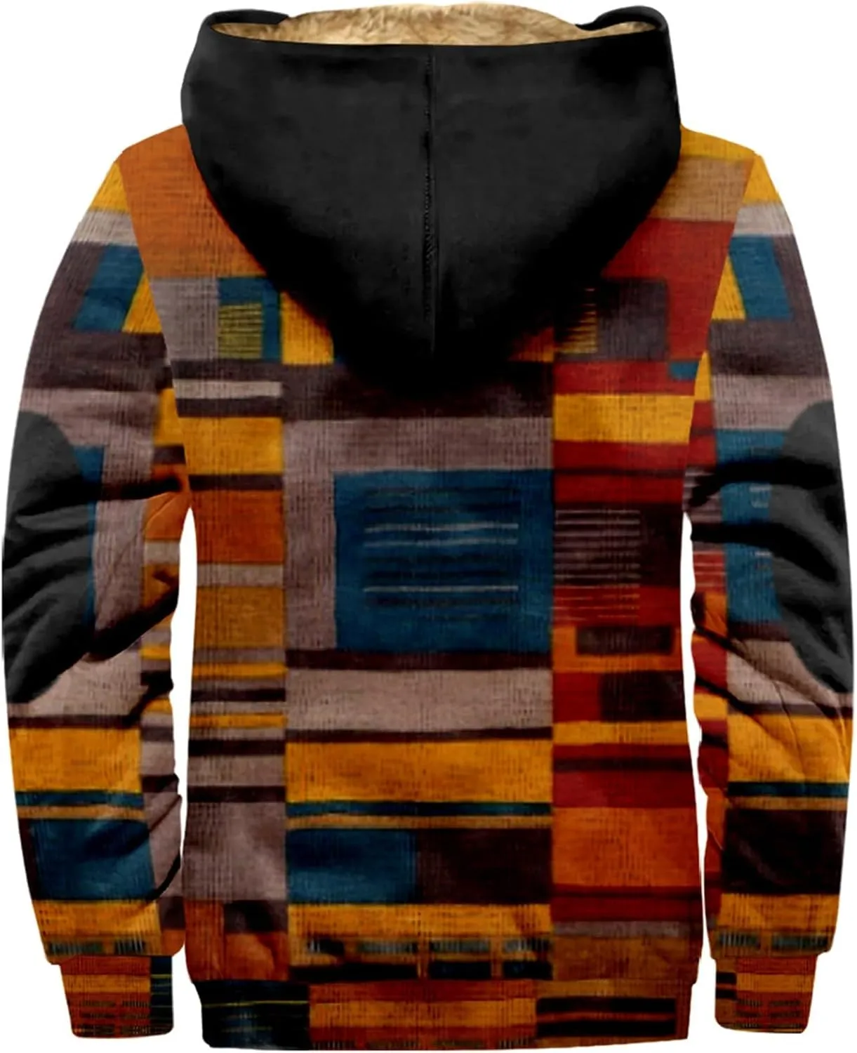 Fleece Jacket Men Sherpa Fleece Lined Outwear Full Zipper Jackets Vintage Printed Hoodies Winter Warm Coats