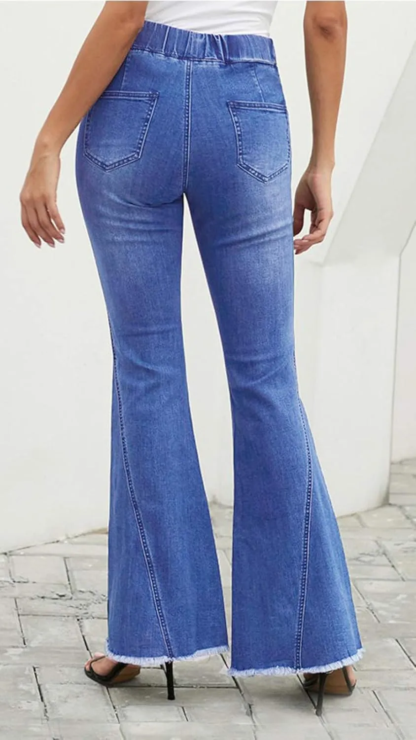 FOURSTEEDS Women's High Waist Patchwork Flared Jeans Hippie Color Blocked Distressed Bells Bottom Denim Pants