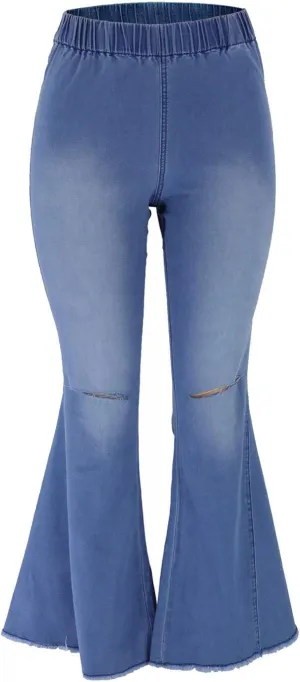 FOURSTEEDS Women's High Waist Patchwork Flared Jeans Hippie Color Blocked Distressed Bells Bottom Denim Pants