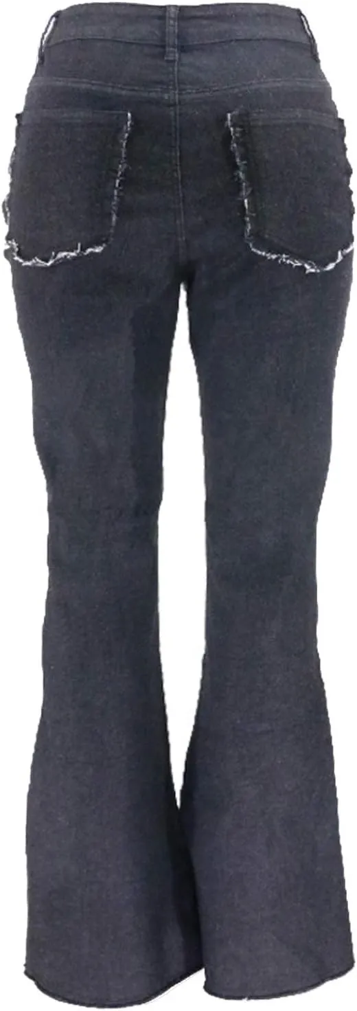 FOURSTEEDS Women's High Waist Patchwork Flared Jeans Hippie Color Blocked Distressed Bells Bottom Denim Pants