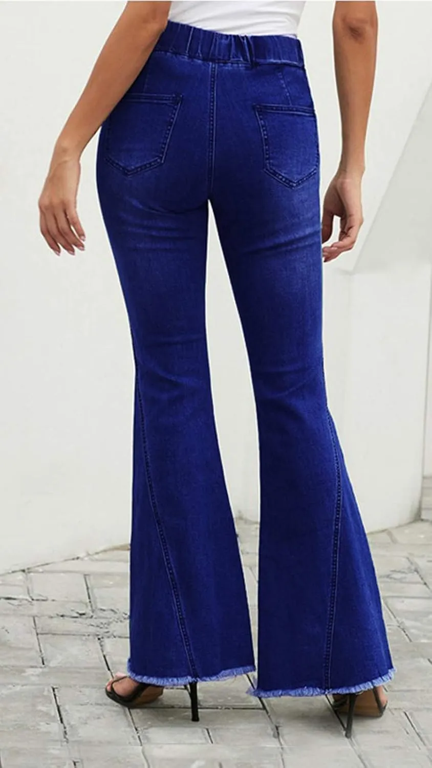 FOURSTEEDS Women's High Waist Patchwork Flared Jeans Hippie Color Blocked Distressed Bells Bottom Denim Pants