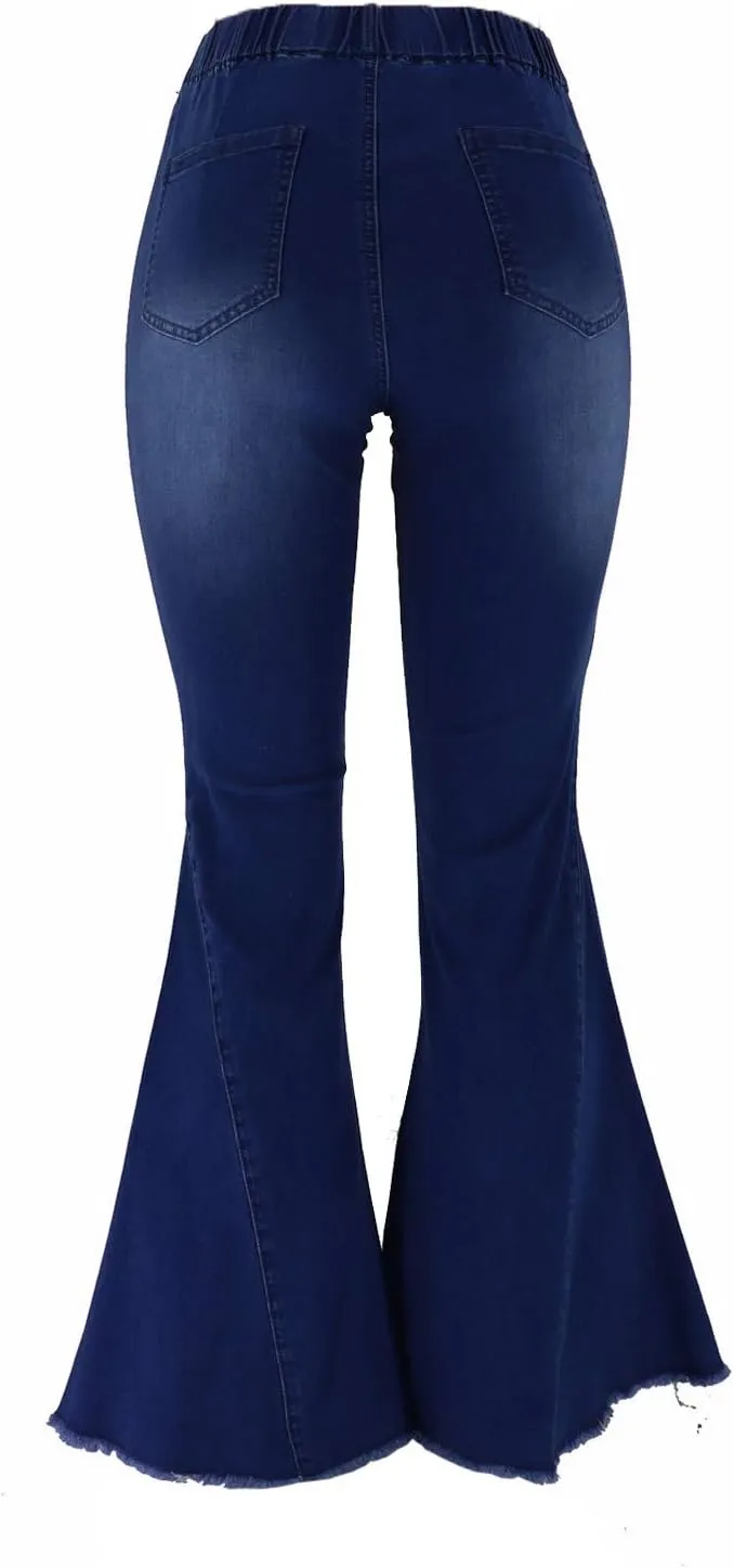 FOURSTEEDS Women's High Waist Patchwork Flared Jeans Hippie Color Blocked Distressed Bells Bottom Denim Pants