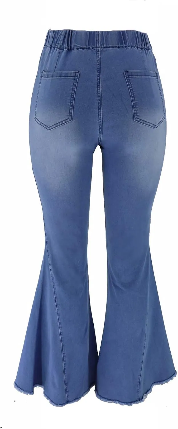 FOURSTEEDS Women's High Waist Patchwork Flared Jeans Hippie Color Blocked Distressed Bells Bottom Denim Pants