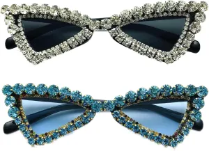 Full Rhinestones Cat Eye Sunglasses for Women Vintage bling Diamond Butterfly Sunglasses Fashion Disco Party Sunglasses