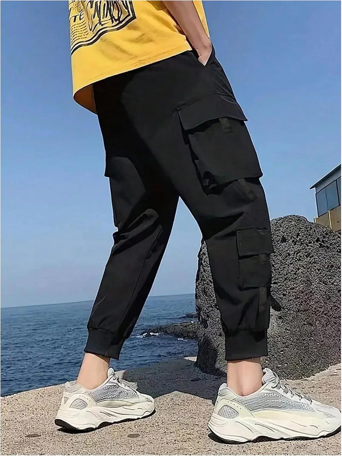 GORGLITTER Boy's Cargo Pants Elastic Waist Drawstring Joggers with Multi Pockets Lightweight Pants for Sports