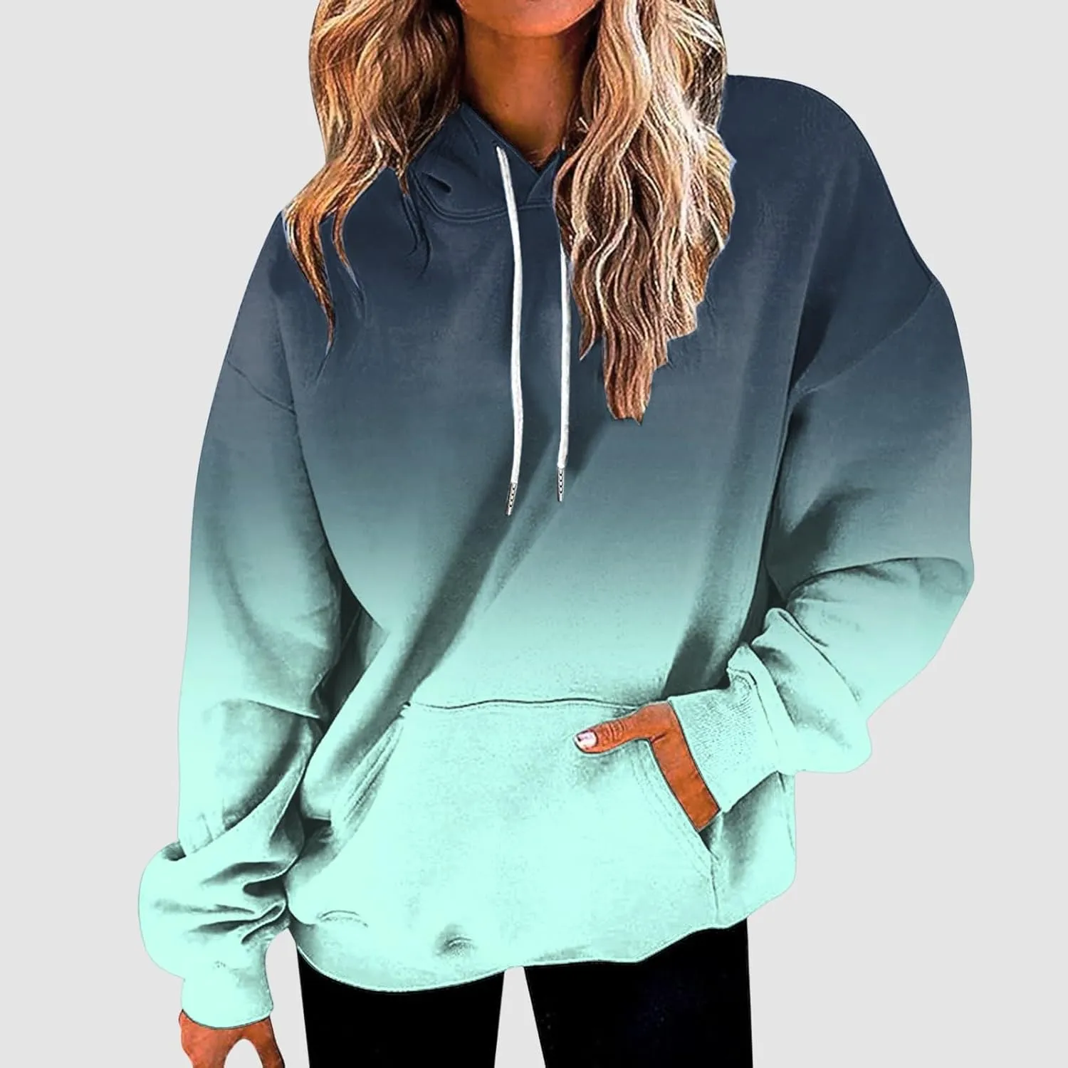 Gradient Printed Hoodies for Women Oversized Hooded Sweatshirts Long Sleeve Shirts Cozy Soft Pullover Womans Hoodie