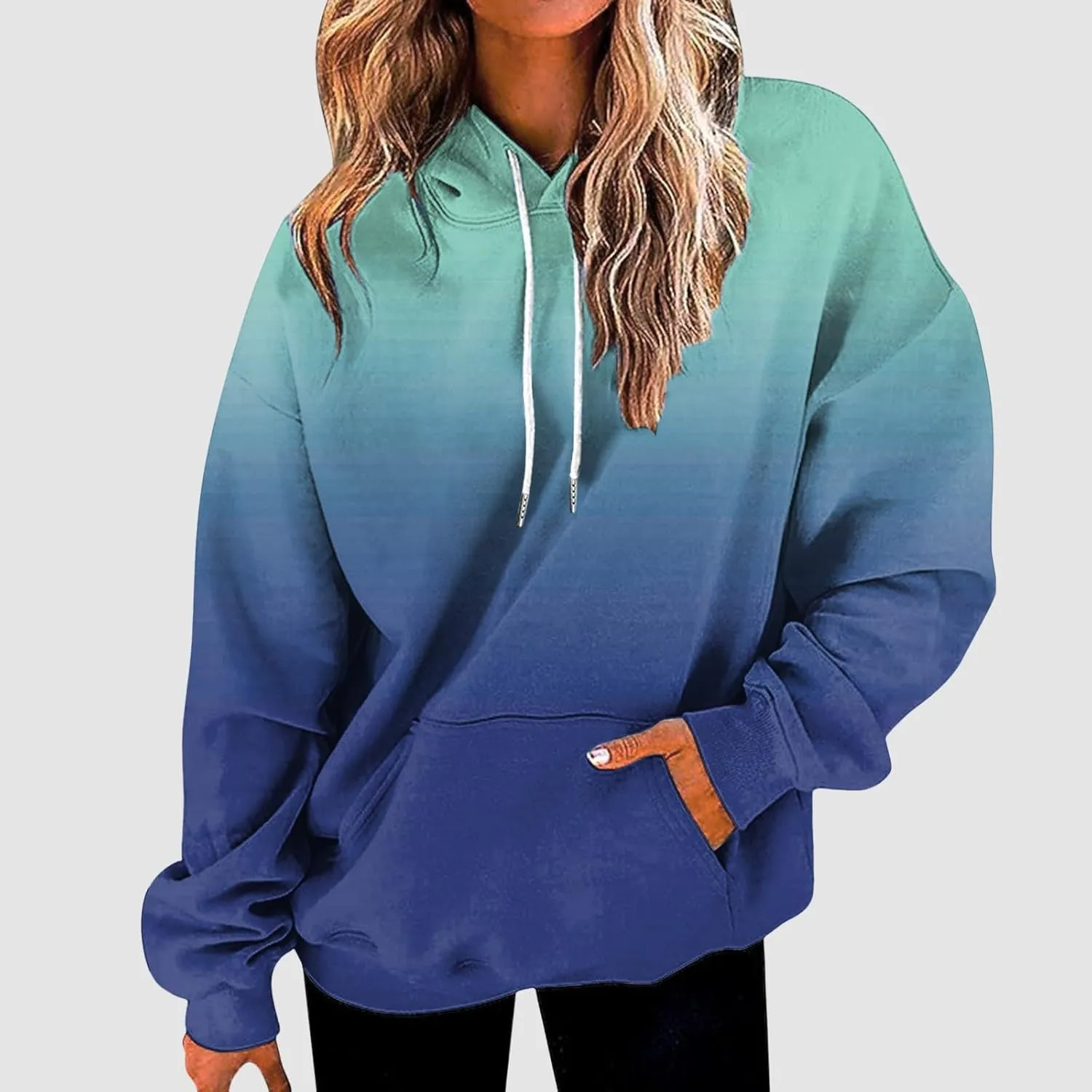 Gradient Printed Hoodies for Women Oversized Hooded Sweatshirts Long Sleeve Shirts Cozy Soft Pullover Womans Hoodie