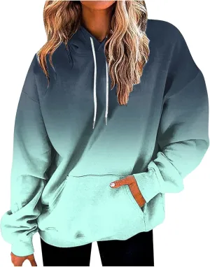 Gradient Printed Hoodies for Women Oversized Hooded Sweatshirts Long Sleeve Shirts Cozy Soft Pullover Womans Hoodie