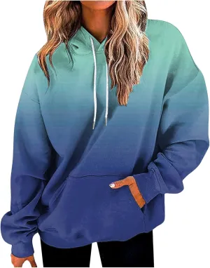 Gradient Printed Hoodies for Women Oversized Hooded Sweatshirts Long Sleeve Shirts Cozy Soft Pullover Womans Hoodie