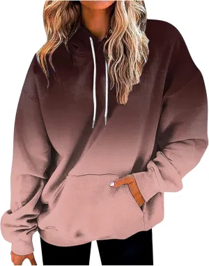 Gradient Printed Hoodies for Women Oversized Hooded Sweatshirts Long Sleeve Shirts Cozy Soft Pullover Womans Hoodie