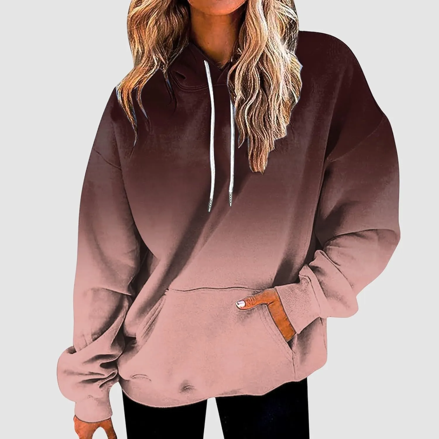 Gradient Printed Hoodies for Women Oversized Hooded Sweatshirts Long Sleeve Shirts Cozy Soft Pullover Womans Hoodie