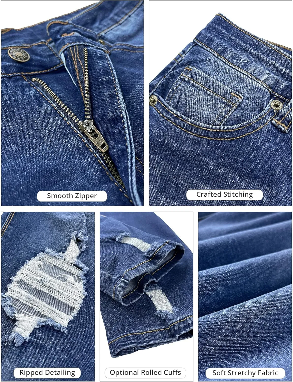 GRAPENT Women's Casual High Waisted Mom Jeans Ripped Stretchy Tapered Denim Pants