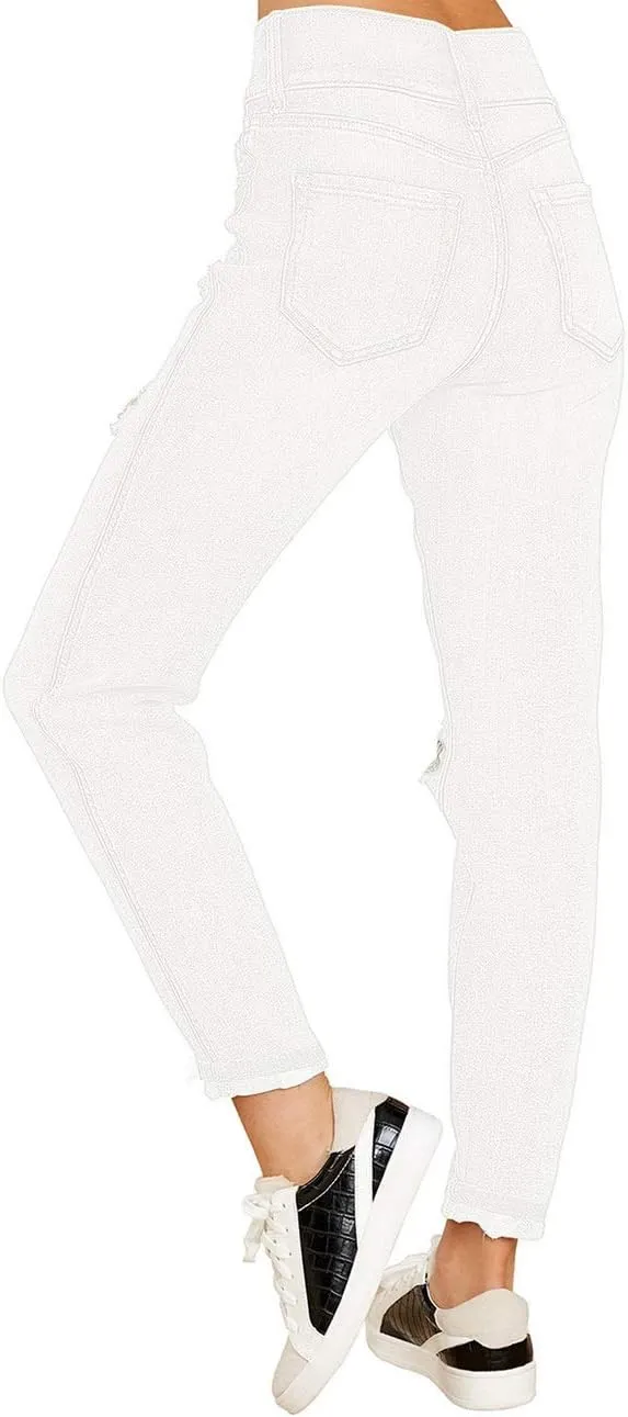 GRAPENT Women's Casual High Waisted Mom Jeans Ripped Stretchy Tapered Denim Pants
