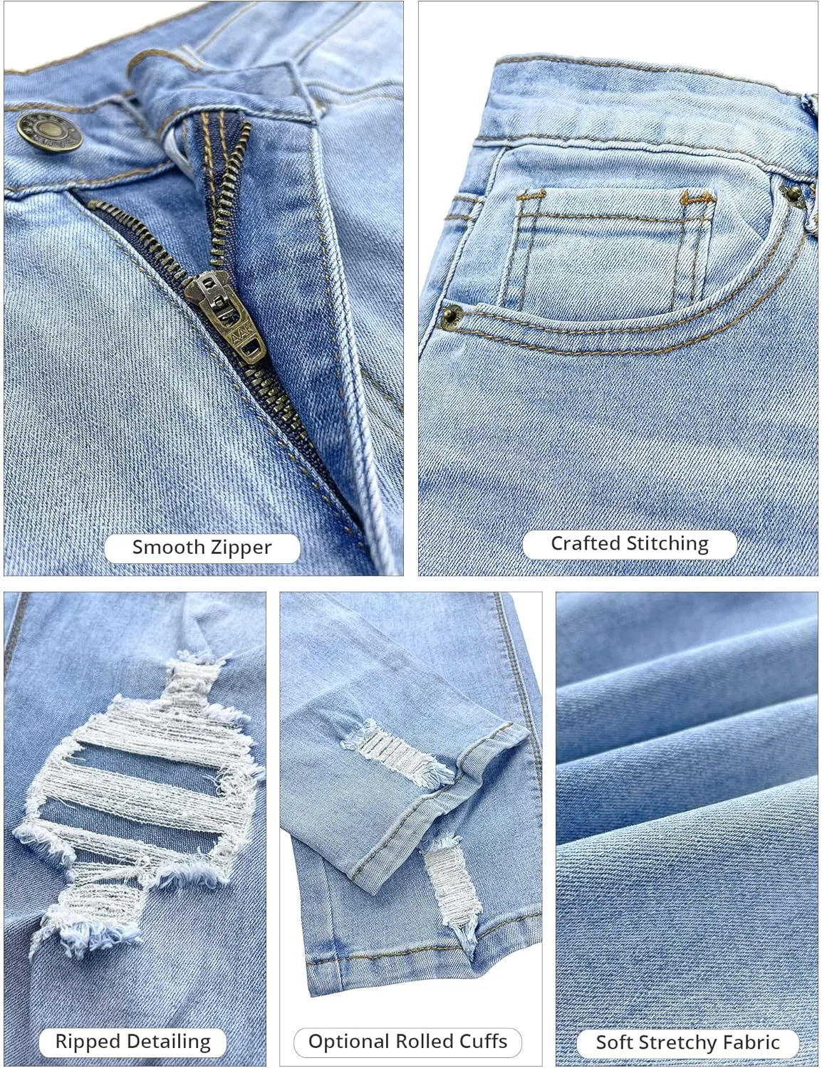 GRAPENT Women's Casual High Waisted Mom Jeans Ripped Stretchy Tapered Denim Pants