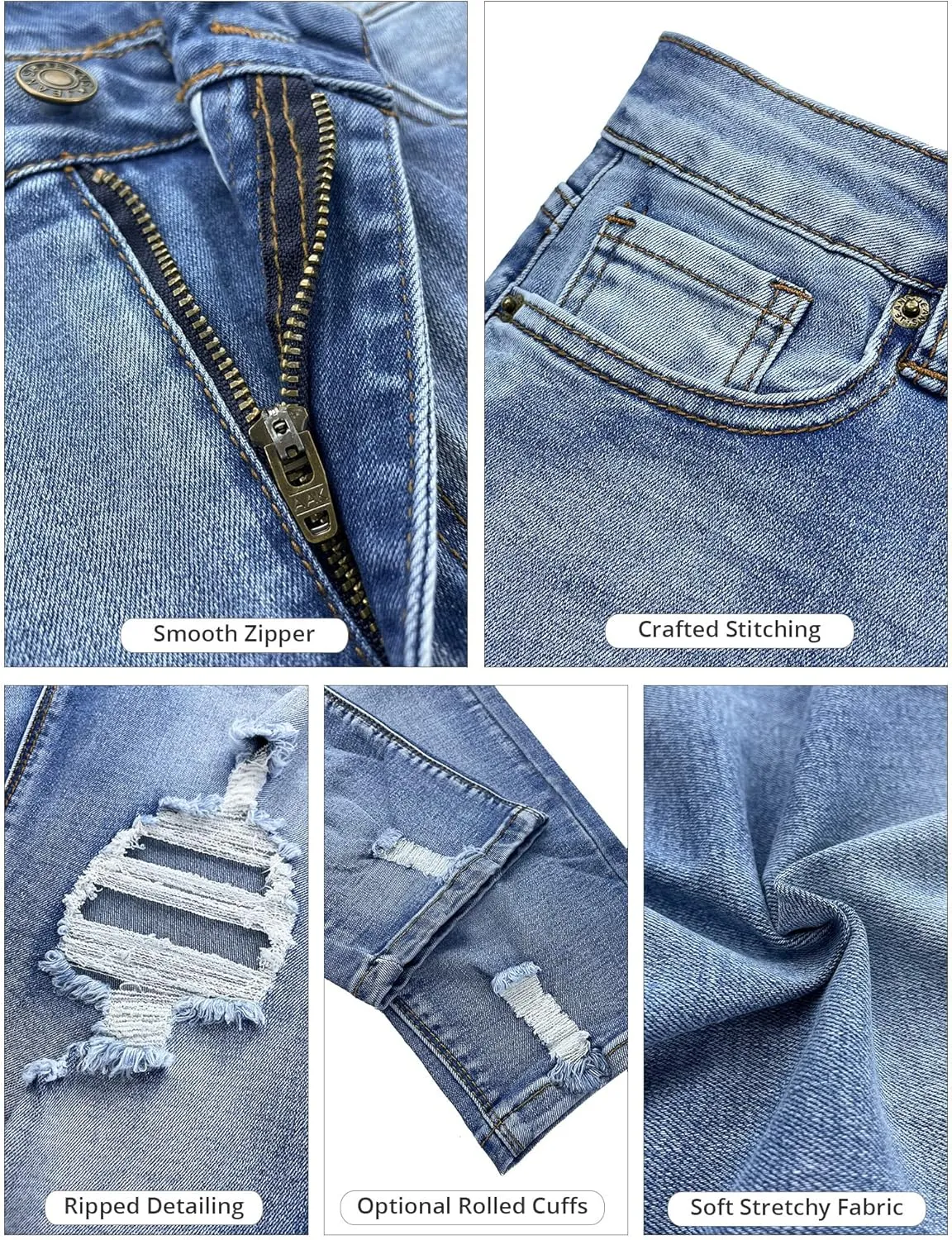 GRAPENT Women's Casual High Waisted Mom Jeans Ripped Stretchy Tapered Denim Pants